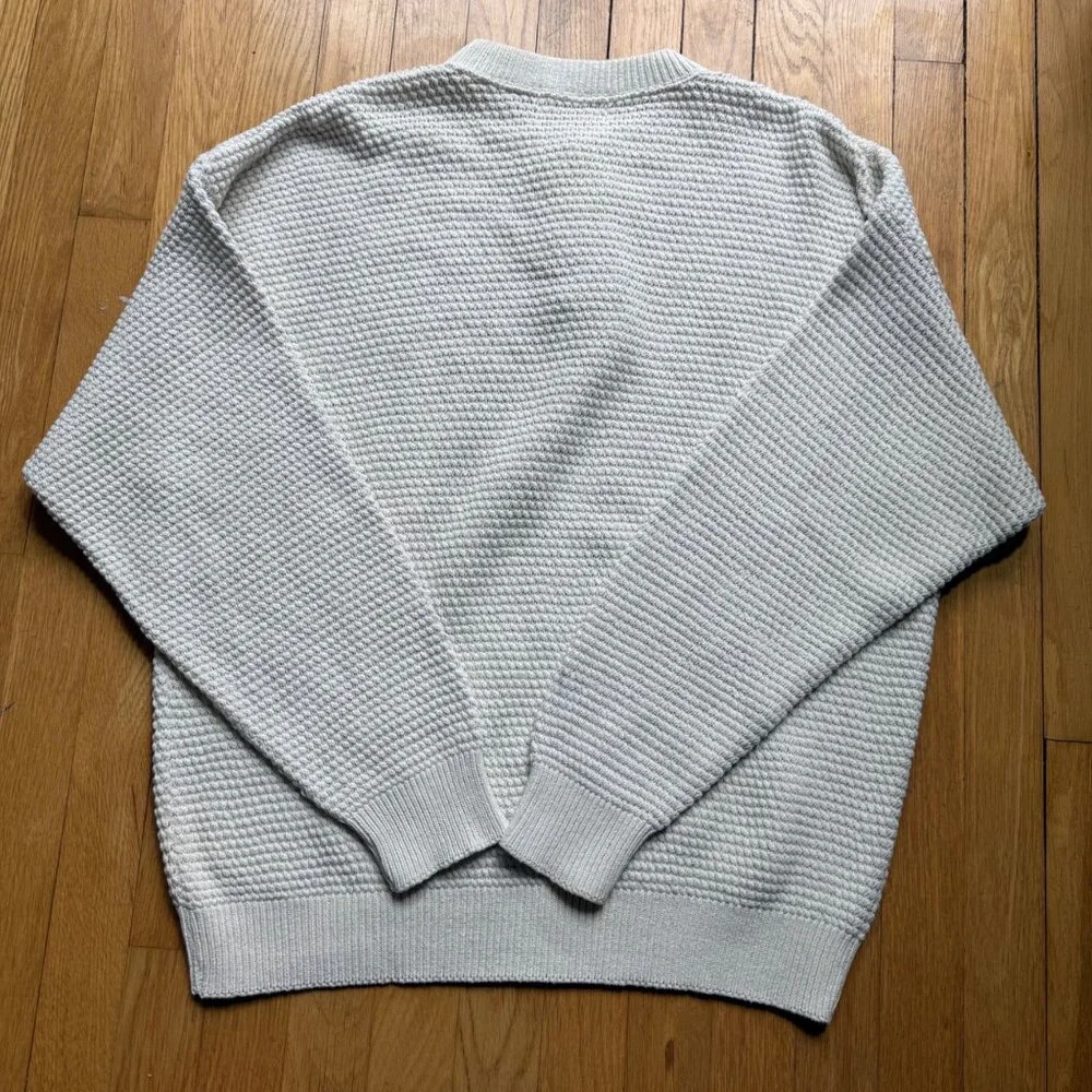 Vintage Henley Fisherman Pullover Sweater Munsingwear Size L Cream Waffle Knit